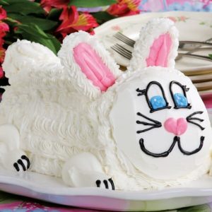 Easter Bunny Cake on White Platter Food Picture