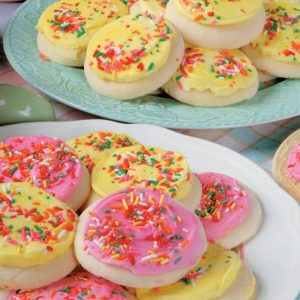 Easter Cookies on Green and White Plates Food Picture