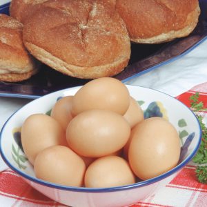 Brown Eggs in Bowl and Bread on Plate Food Picture