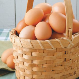 Brown Eggs in Basket with Handle Food Picture