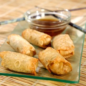 Egg Rolls With Soy Sauce on Plate Food Picture