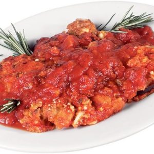 Eggplant Parmesan with Garnish on White Plate Food Picture