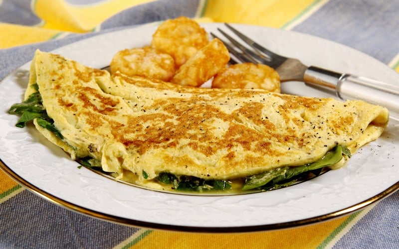 Eggs Florentine Omelet with Golden Hash Browns Food Picture