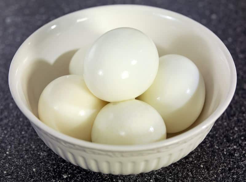 Bowl of Hardboiled Eggs on Table Food Picture