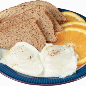 Poached Eggs with Bread and Orange Slices Food Picture