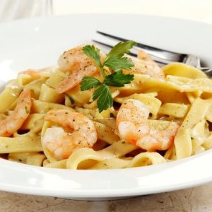 Bowl of Fresh Fettuccini with Shrimp Food Picture