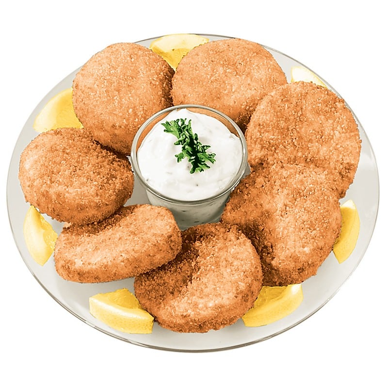 Fish Cakes with Lemon and Tarter Sauce on Clear Plate Food Picture