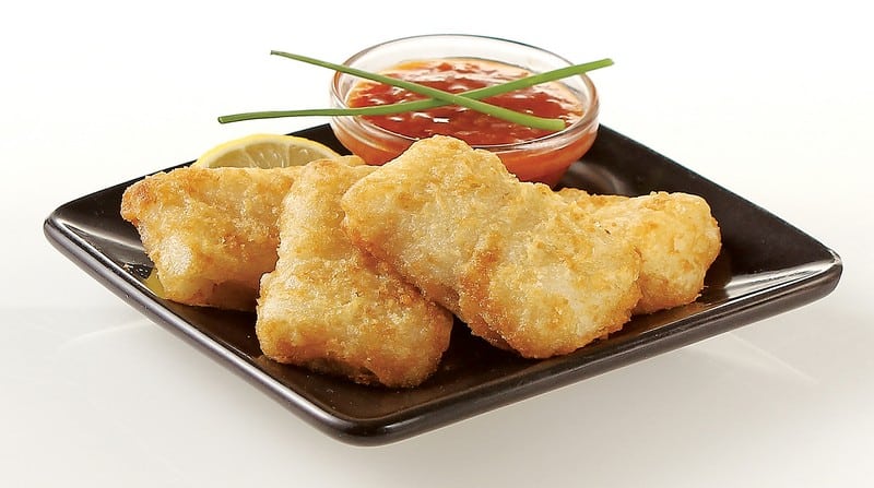 Fish Nuggets with Dipping Sauce on Black Plate Food Picture