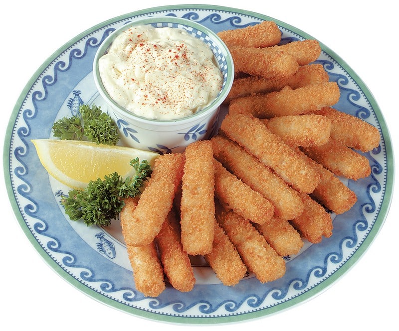 Fish Sticks with Dipping Sauce on Decorative Plate Food Picture