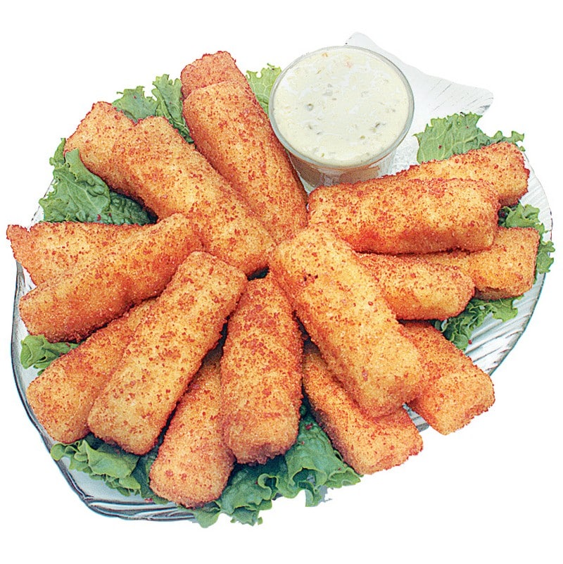 Fish Sticks Over Greens with Dipping Sauce on Clear Plate Food Picture