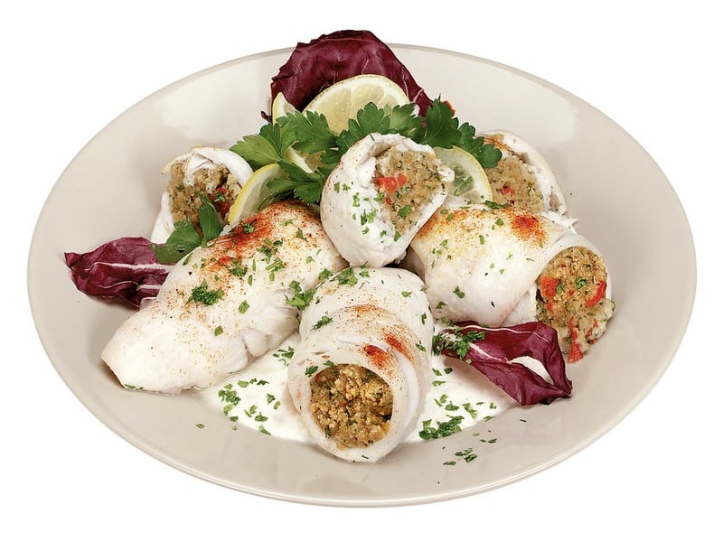 Flounder Fillet with Garnish on Off White Dish Food Picture