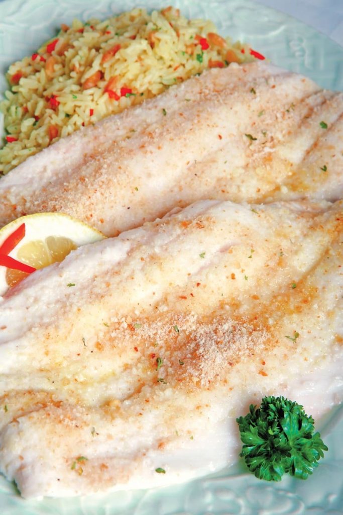 Flounder Fillet with Rice and Garnish Food Picture