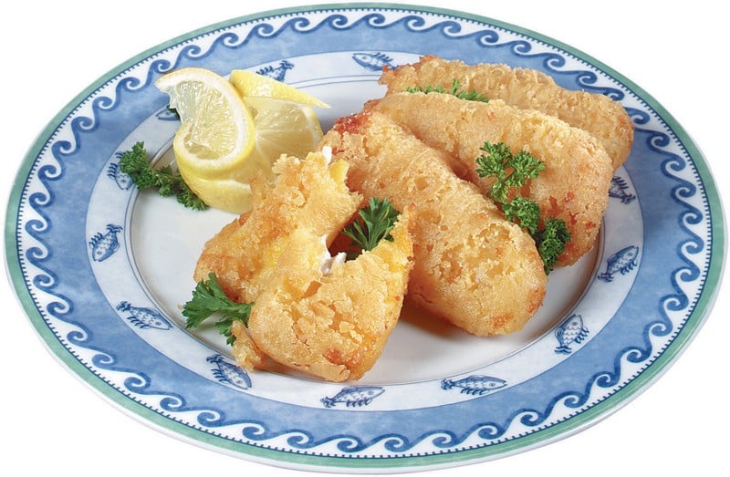 Fried Flounder Fillets on a Plate with Lemon and Basil Food Picture