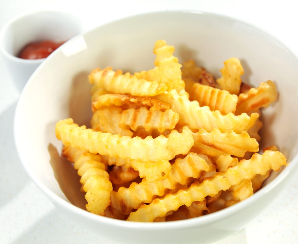Side of Crinkle Cut French Fries with Ketchup Food Picture