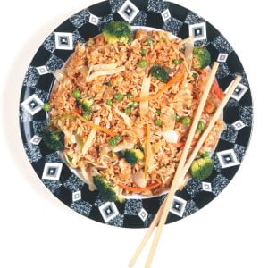 Fried Rice on Black and White Plate with Chopsticks Food Picture