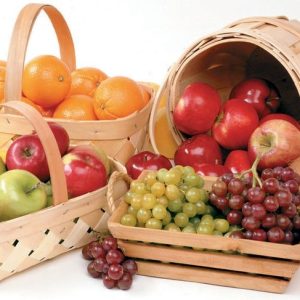 Assorted Fruit in Baskets on White and Gray Background Food Picture