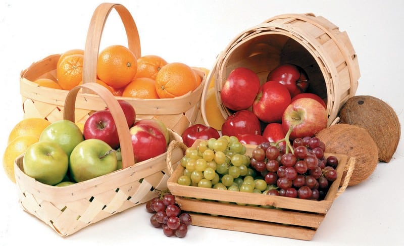 Assorted Fruit in Baskets on White and Gray Background Food Picture