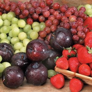 Assorted Loose Fruit on Wooden Surface and in Basket Food Picture