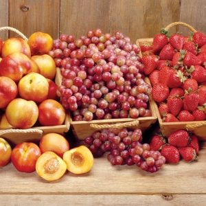 Assorted Fruit in Wooden Baskets on Wooden Surface Food Picture
