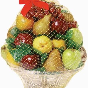 Assorted Medium Fruit Basket with Netting and Red Bow Food Picture