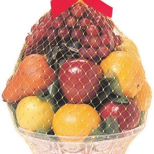 Assorted Small Fruit Basket with Netting and Red Bow Food Picture