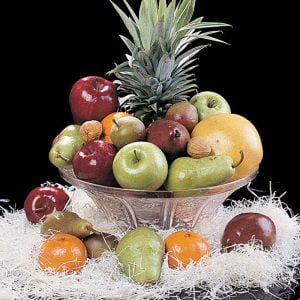 Assorted Fruit in and around Clear Bowl with Black Background Food Picture