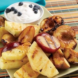 Assorted Grilled Fruit with Yogurt and Blueberries Food Picture