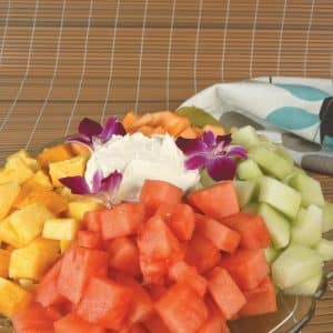 Fruit Medley on a Plate with Sauce Food Picture