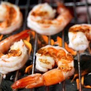Grilled Peeled Shrimp on Charcoal Barbecue Food Picture
