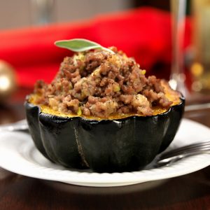 Fresh Stuffed Acorn Squash on Holiday Table Food Picture
