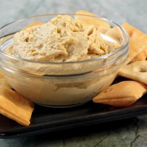 Delicious Homemade Chickpea Hummus and Baked Crackers Food Picture