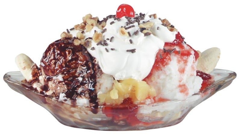 Banana Split Ice Cream in Clear Dish Food Picture