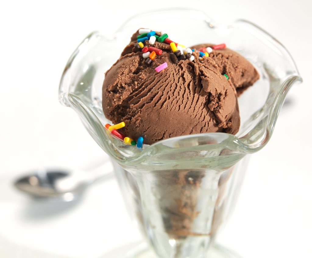Glass of Chocolate Ice Cream With Rainbow Sprinkles Food Picture