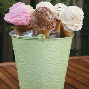 Ice Cream Cone Assortment in Green Bucket with Ice Food Picture
