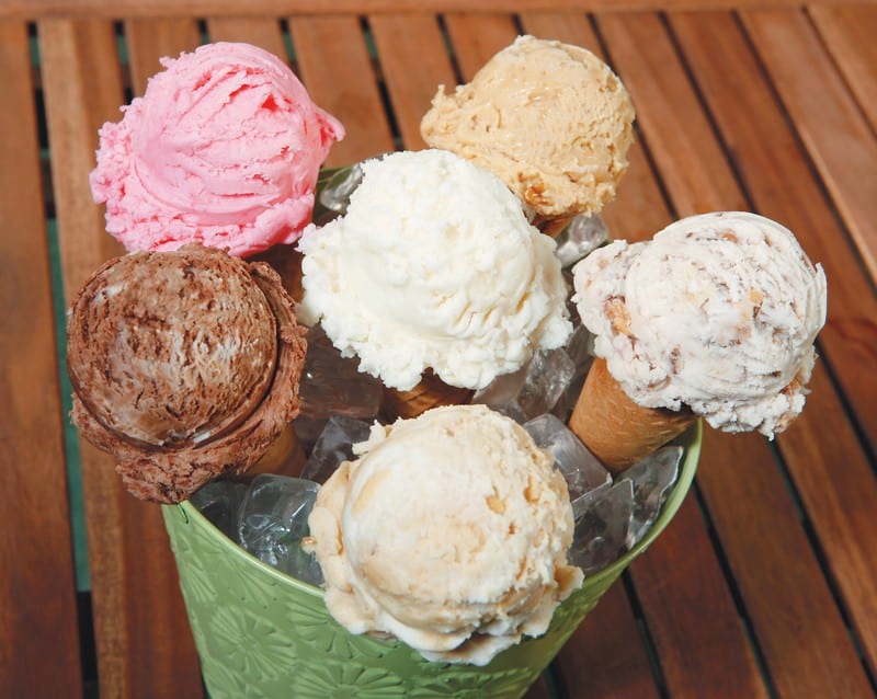 Ice Cream Cone Assortment with Ice in Green Bucket Food Picture