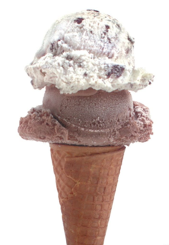 Double Scoop Ice Cream in Cone on White Background - Prepared Food