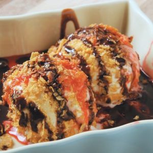 Fried Ice Cream in White and Light Blue Dish Food Picture