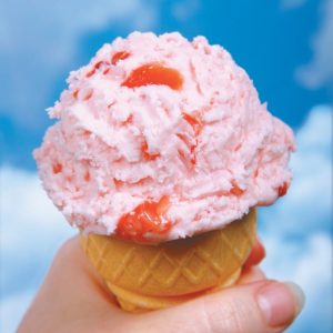Strawberry Ice Cream in Cone, Close Up Food Picture