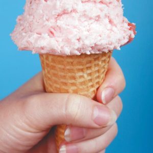 Strawberry Ice Cream in Cone on Blue Background Food Picture