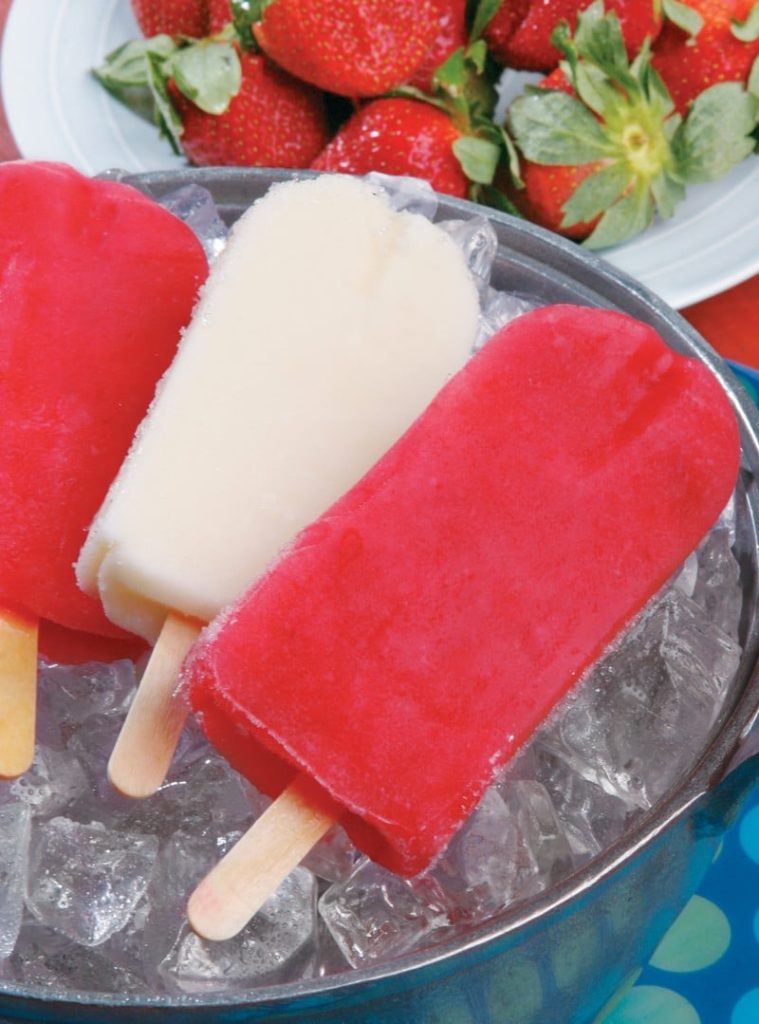 Strawberry Ice Cream Popsicles over Ice Food Picture