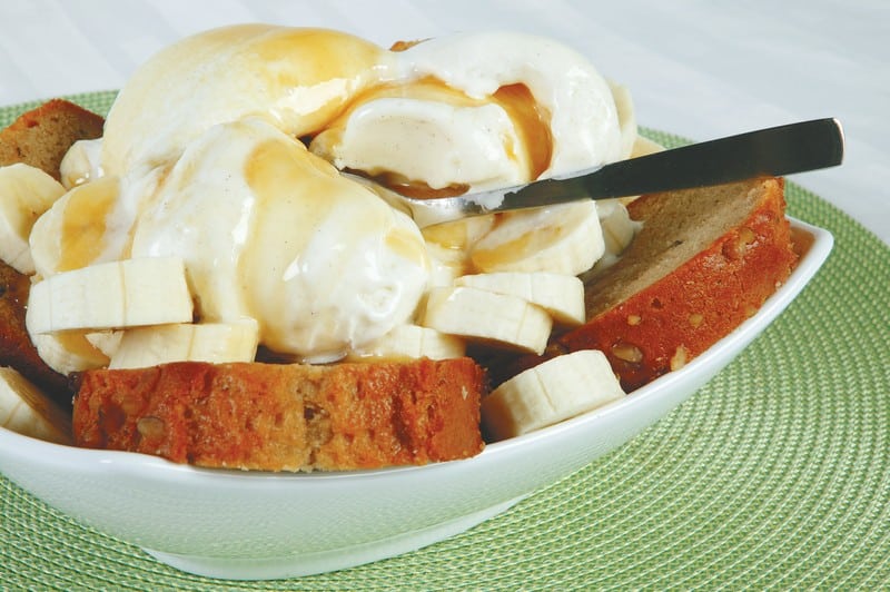 Vanilla Ice Cream with Bananas and Bananas Bread Food Picture