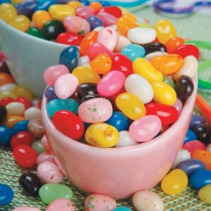 JellyBean Assortment in Pink and Blue Bowls Food Picture
