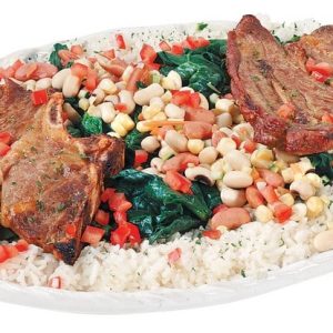 Lamb Blade Chop on a Plate with Veggies and Rice Food Picture