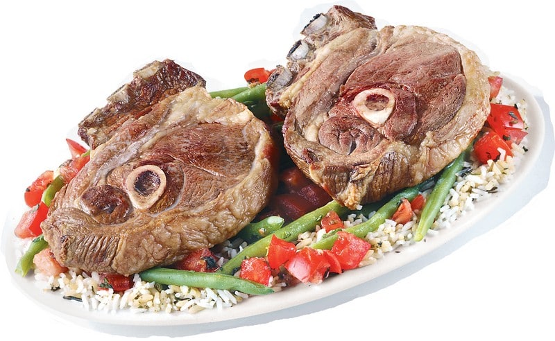 Lamb Chop on a Platter with Rice and Veggies Food Picture