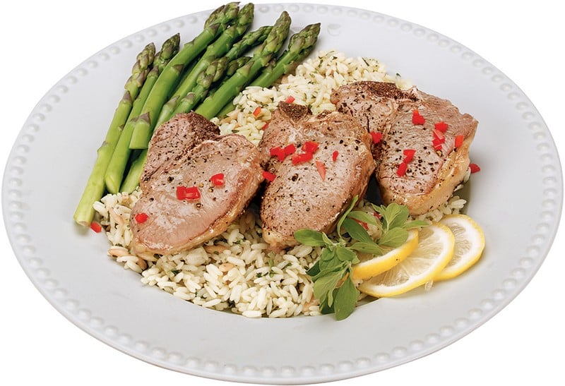 Lamb Chop on a Plate with Lemon Slices and Rice Food Picture