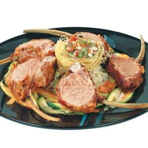 Lamb Rack on Green Dish Food Picture