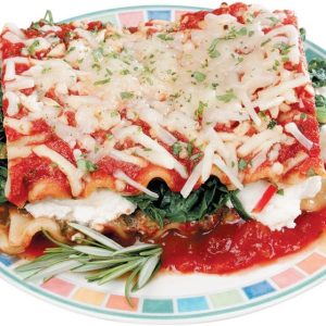 Spinach Lasagna with Garnish on Decorative Plate Food Picture