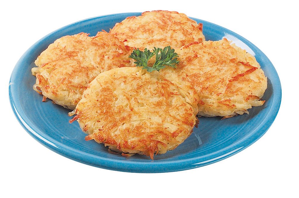 Latke with Garnish on Blue Plate Food Picture