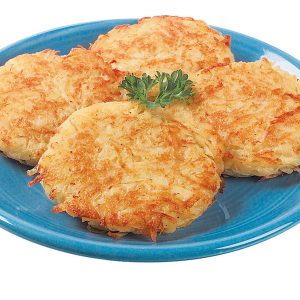 Latke with Garnish on Blue Plate Food Picture