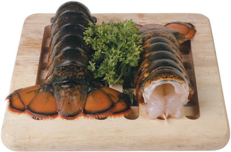 Raw Lobster Tails on Wooden Board Food Picture
